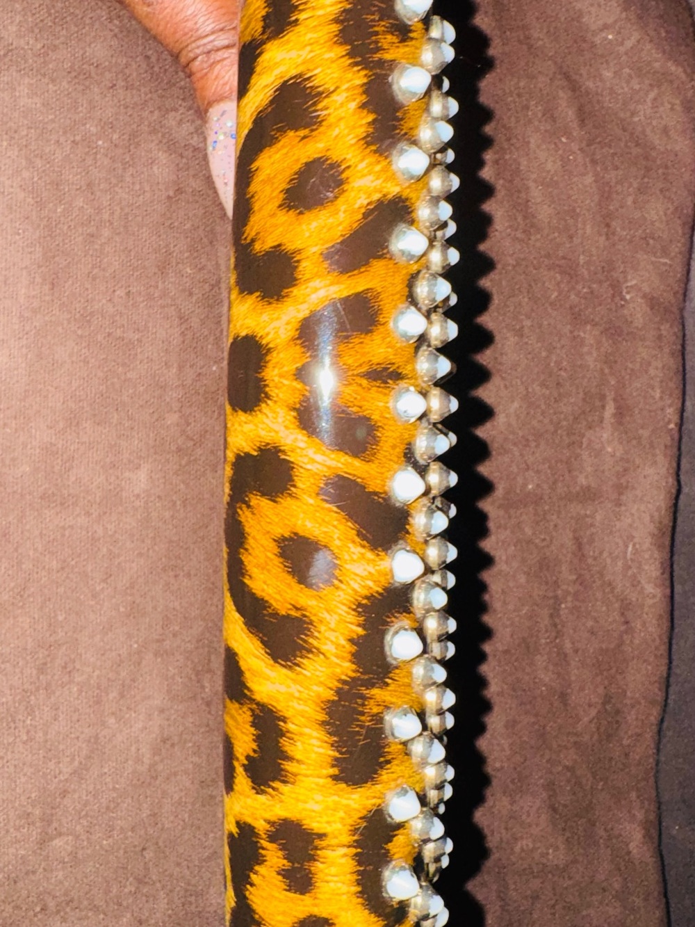Christian Louboutin Leopard Print Studded Phone Wallet in Black and Gold - Picture 11 of 16